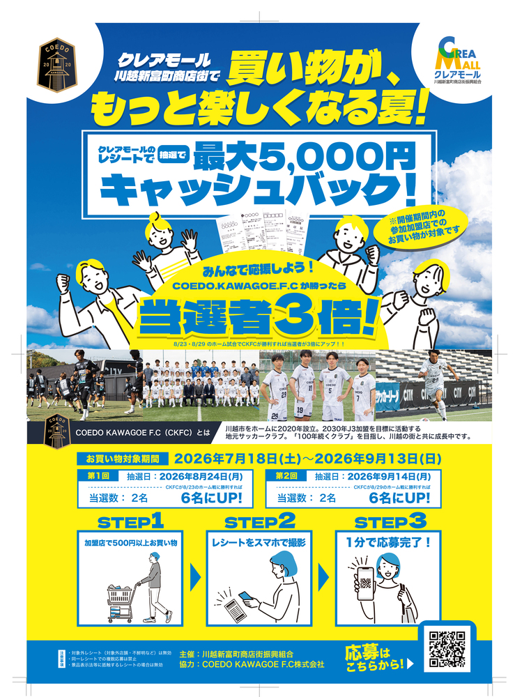 クレアモール川越新富町商店街でキャッシュバックキャンペーン